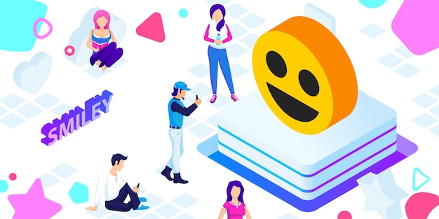Smiley diseño isométrico icono Vector web ilustración 3d colorido concepto