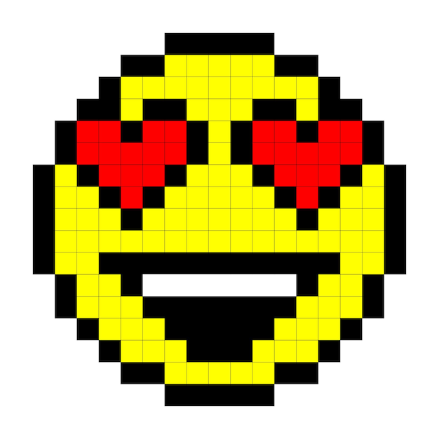 Smiley Pixel Art Style en Vector de fondo blanco