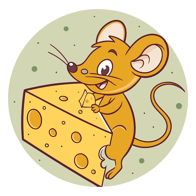 smiling cartoon rodent hugging cheese wedge in a fun food mascot logo vector