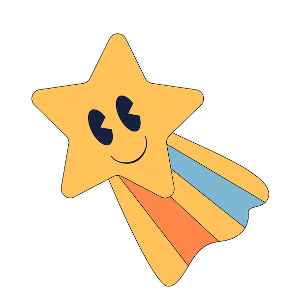 Smiling cartoon shooting star with colorful orange yellow and blue trail