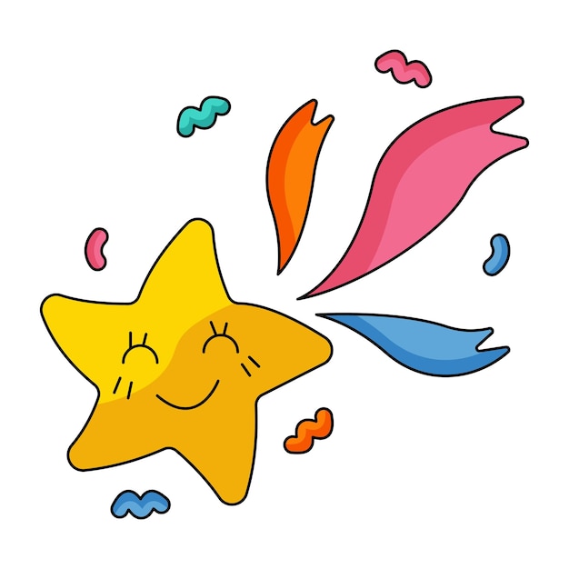 Smiling Star with Confetti and Ribbons