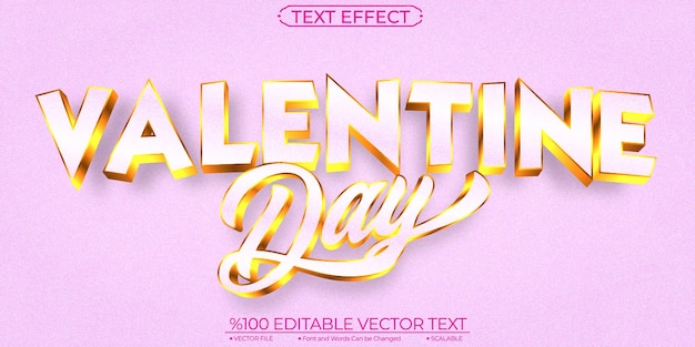 Smooth Gold Shiny Valentine Day Plantilla editable y escalable Efecto de texto vectorial