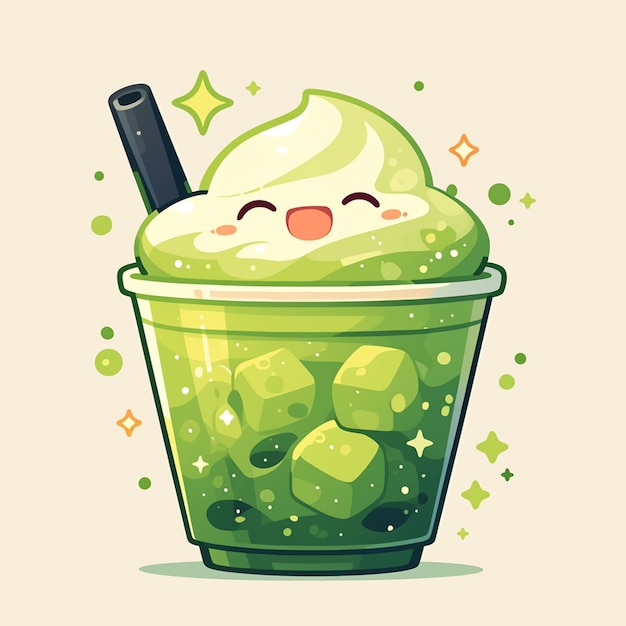 Vector smooth matcha latte green estilo de dibujos animados