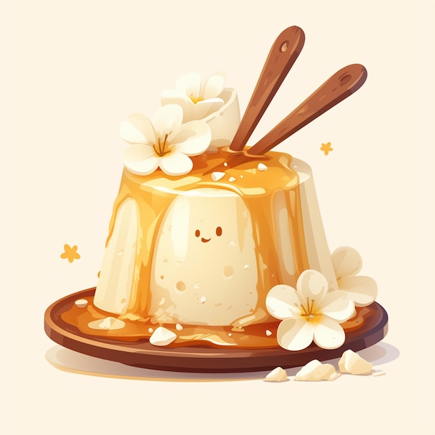 Vector smooth vanilla panna cotta desierto arte de dibujos animados