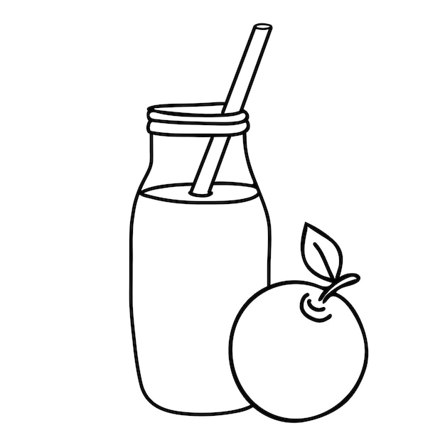 Smoothie de manzana cóctel de desintoxicación en la botella con paja con toda la fruta vector de bebida saludable