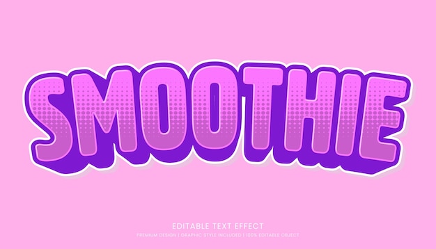 Smoothie plantilla de efecto de texto 3D editable tipografía en negrita y estilo abstracto bebidas logotipo y marca