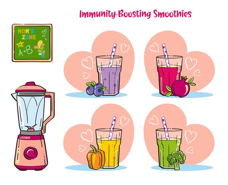 Vector smoothies y mezcladores coloridos para mejorar la inmunidad
