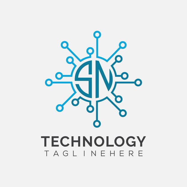 SN monograma inicial para el logotipo tecnológico con diseño de estilo circular