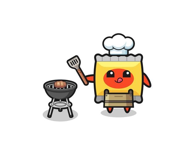 Snack chef de barbacoa con parrilla