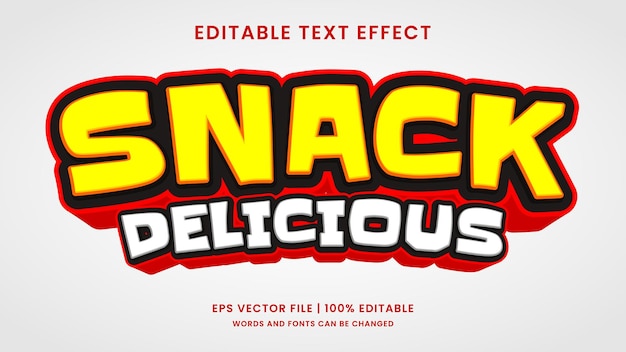 Vector snack delicioso efecto de texto editable en 3d