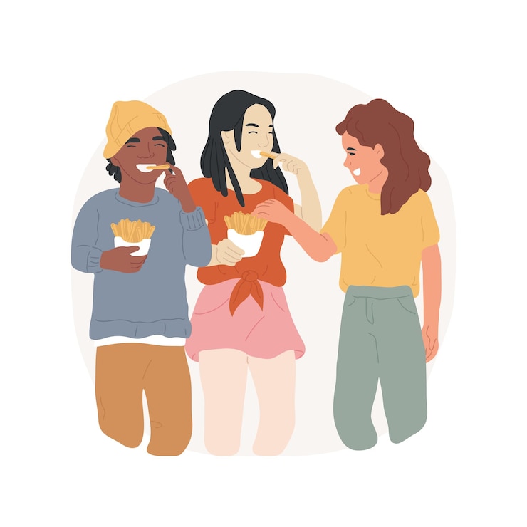Vector snacking en el camino ilustración vectorial de dibujos animados aislados