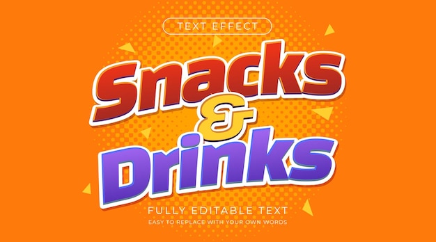 Snacks y bebidas con efectos de texto editables adecuados para logotipos y banners de eventos promocionales
