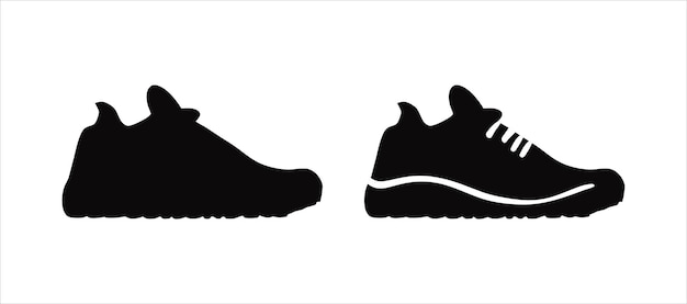 Sneaker silueta de icono en blanco y negro Ilustración vectorial aislada en fondo blanco Zapatos para deportes Gráficos planos simples Elemento de diseño Logotipo pictograma
