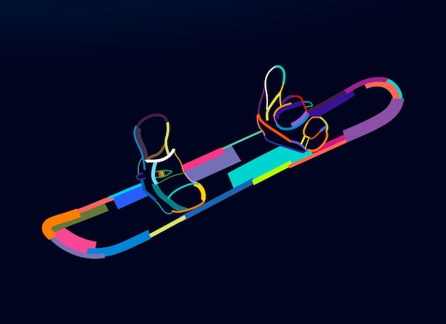 Snowboard abstracto con fijaciones de pinturas multicolores dibujo coloreado