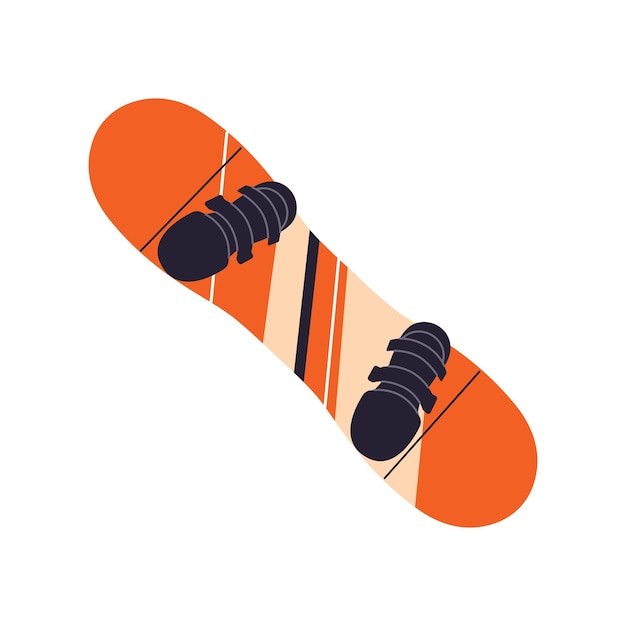 Snowboard brillante con correa en el icono Tabla de madera para montar en montañas de nieve rocas Equipo de esquí Accesorios de herramientas para deportes extremos de invierno Ilustración vectorial aislada plana en fondo blanco