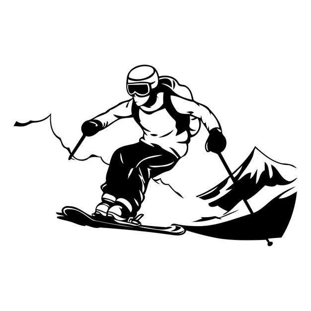 Vector snowboarder esquiando cuesta abajo deporte extremo de invierno ilustración vectorial