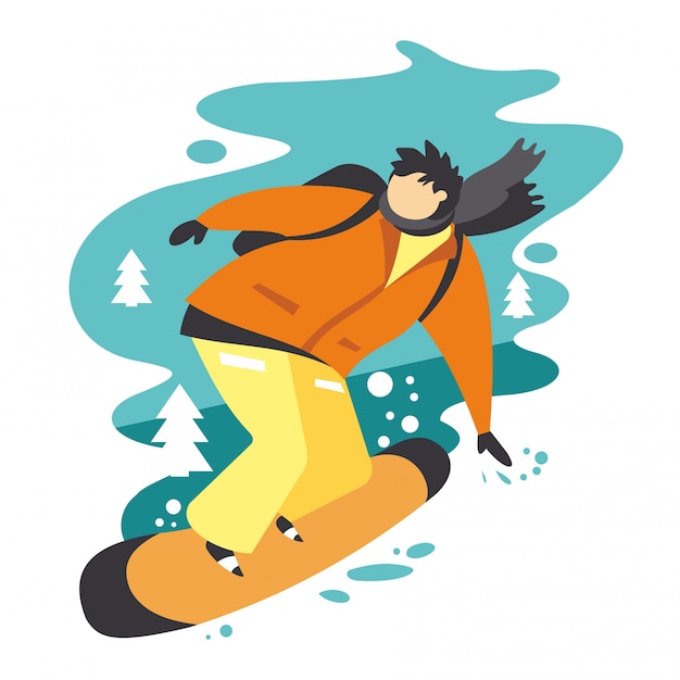 Vector snowboarder en estilo plano.