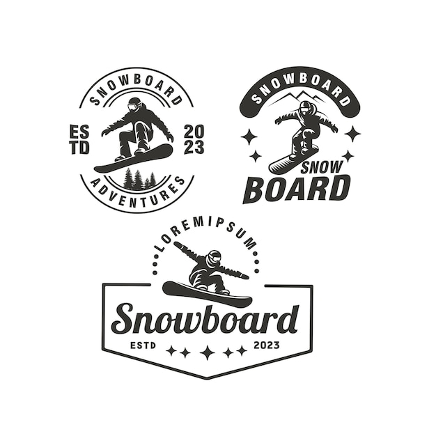 snowboarding vintage insignia conjunto de etiquetas sello emblema logotipo diseño plantilla vectorial