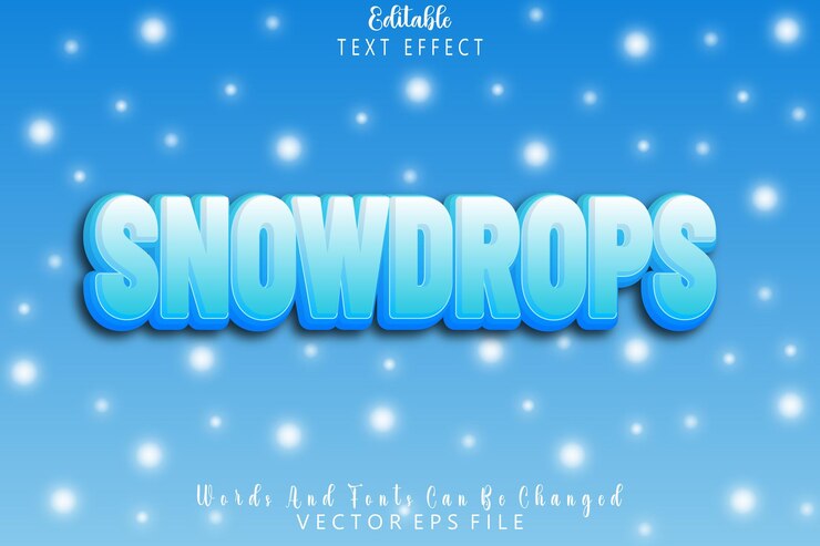 Vector snowdrops editable text effect relieve estilo de dibujos animados