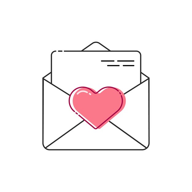 Sobre abierto cerrado con icono de corazón Set de primer plano Sobre aislado con hoja de papel Dentro de la plantilla de diseño para la tarjeta del Día de San Valentín