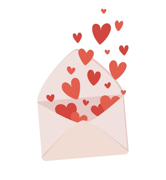 Un sobre abierto con corazones saliendo de él. Declaración de amor. imagen vectorial