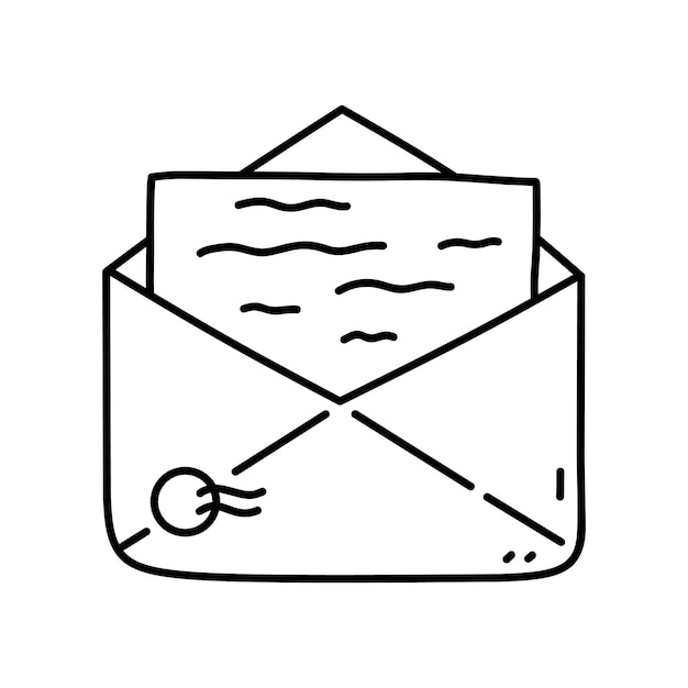 Un sobre abierto con una letra aislada en un fondo blanco Ilustración vectorizada dibujada a mano en estilo doodle Perfecta para decoraciones logotipo varios diseños