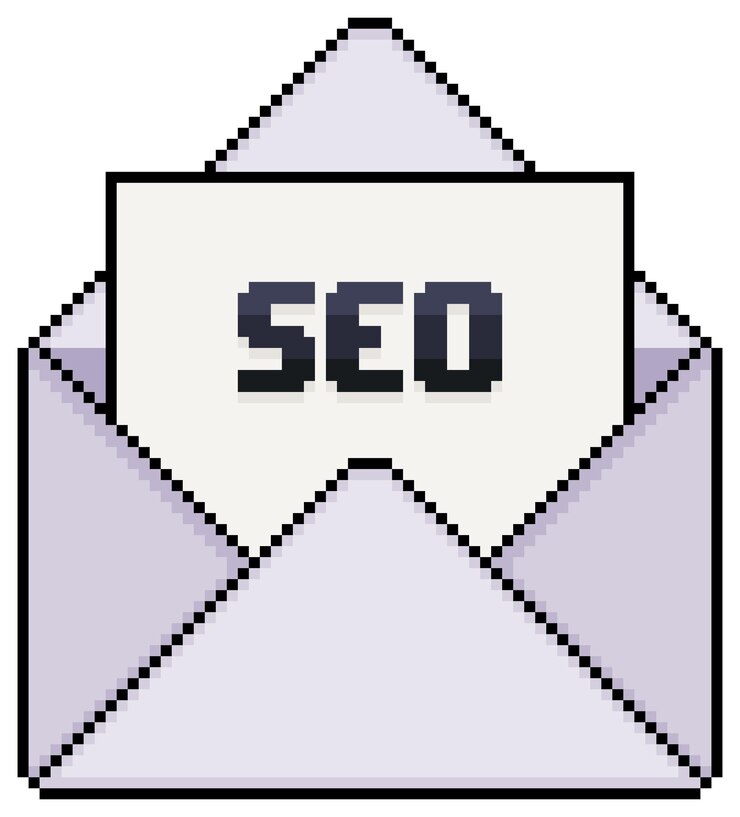 Vector sobre de arte de píxeles con icono de vector de papel escrito seo para juego de 8 bits sobre fondo blanco