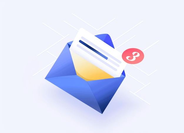 Un sobre azul con una carta y un signo de interrogación