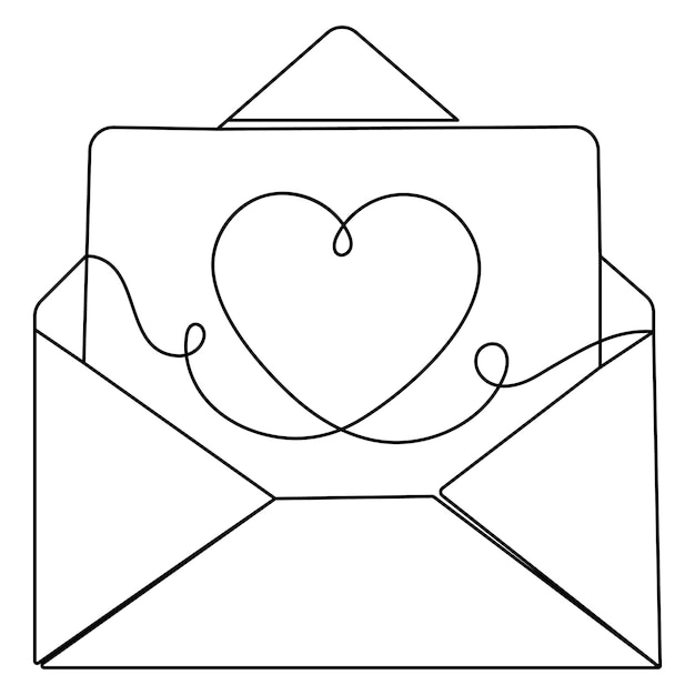 Sobre de carta de amor arte de una sola línea continuo dibujo de una línea de icono vectorial de contorno aislado