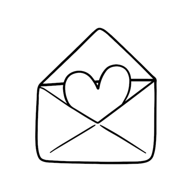 Sobre para una carta con un símbolo de corazón de amor doodle dibujos animados lineales para colorear