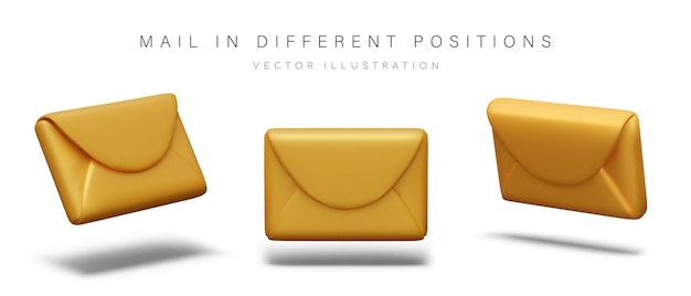 Sobre cerrado 3D amarillo al estilo de la plastilina Conjunto de objetos vectoriales en diferentes ángulos