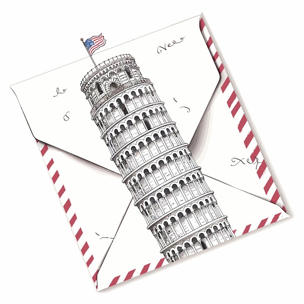 Vector sobre_con_mano_dibujado_inclinado_torre_de_pisa