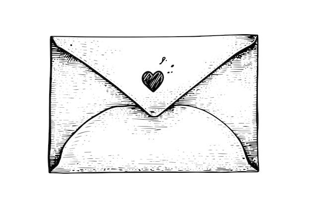 Vector sobre con corazón dibujado a mano boceto de tinta grabado ilustración de vector de estilo vintage