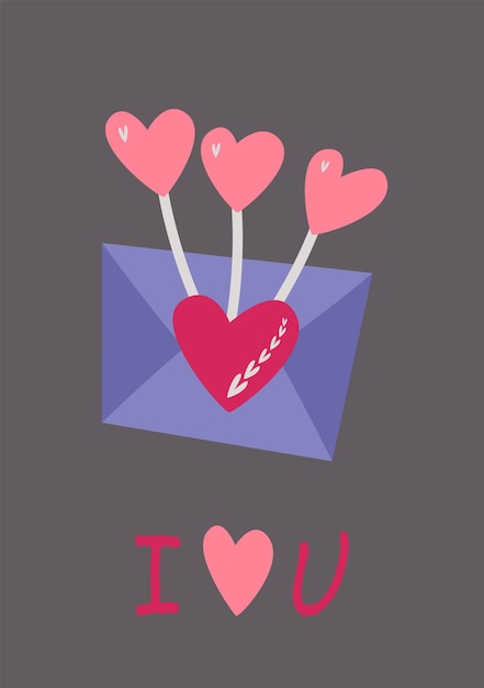 Un sobre con corazones y una declaración de amor. Imagen vectorial en estilo boho. día de San Valentín. Una tarjeta de felicitación con una declaración de amor.