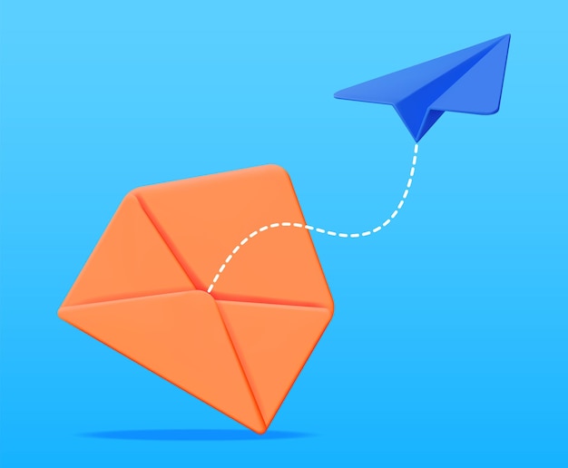 Sobre de correo 3D y avión de papel