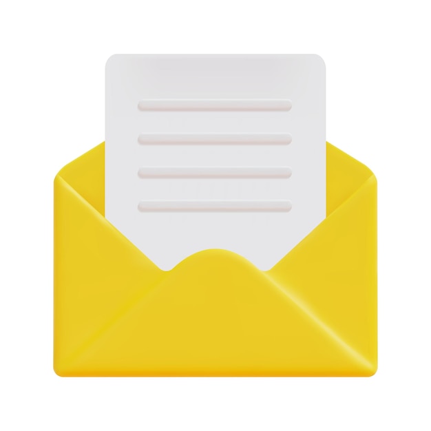 Sobre de correo 3d con vector de icono de carta Aislado sobre fondo blanco Concepto de correo electrónico abierto 3d Carta de correo electrónico mínima con icono de lectura de papel de carta Ilustración de renderizado de vector de icono de correo electrónico 3d