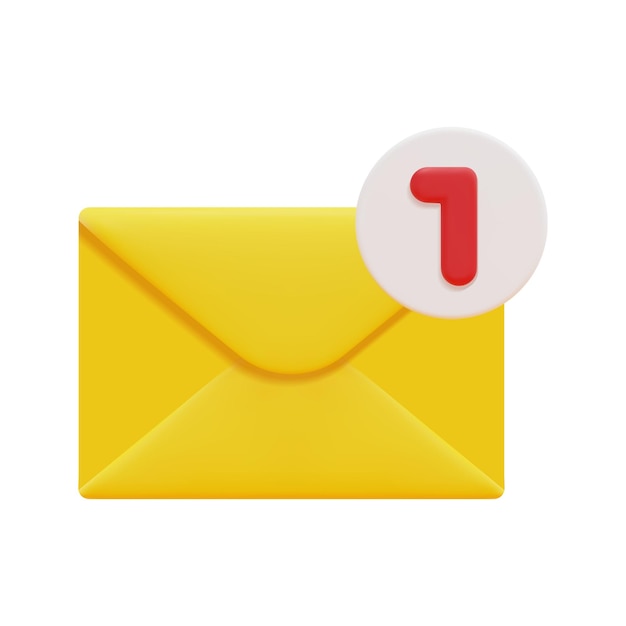 Sobre de correo 3d con vector de icono de notificación Aislado sobre fondo blanco Aviso 3d sms y concepto de correo electrónico de la bandeja de entrada Estilo minimalista de dibujos animados Icono de correo electrónico 3d ilustración de renderizado vectorial
