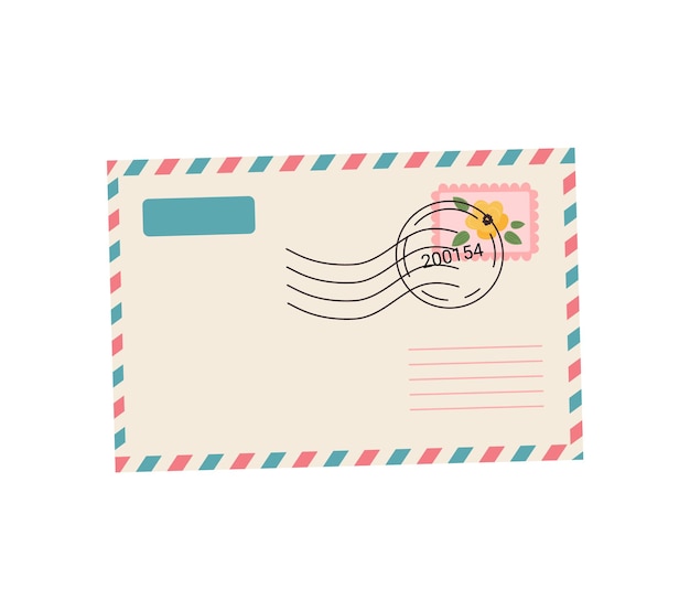 Sobre de correo aéreo cerrado con sellos y sellos Correspondencia de correo en papel Vector ilustración plana