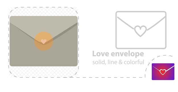 Vector sobre de correo de amor con corazón aislado ilustración plana icono de línea de mensaje de amor