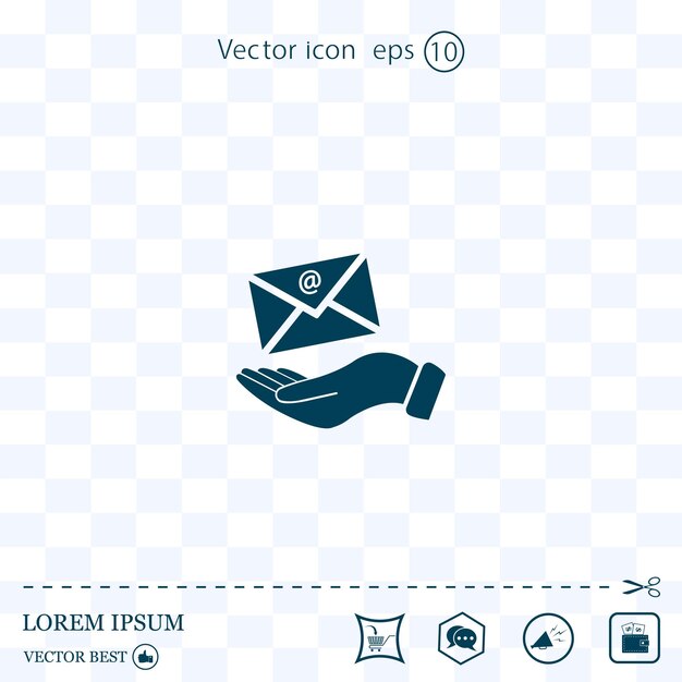 Sobre de correo electrónico en la mano ilustración vectorial sobre fondo claro Eps 10
