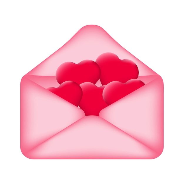 Sobre de correo lleno de corazones. sorpresa para un ser querido, un regalo para el día de los enamorados. vector