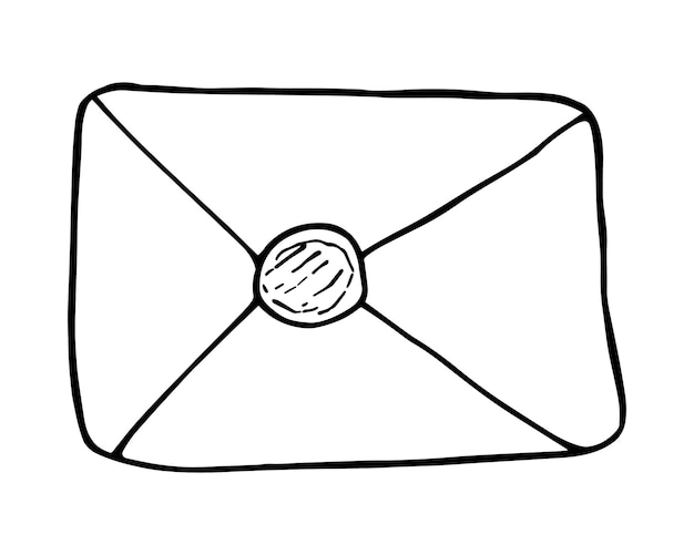 Sobre de correo de papel con dibujos animados de línea de garabato de sello