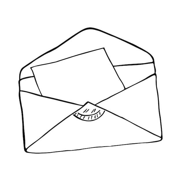 Sobre de correo de papel con sello de carta de papel de oficina doodle dibujos animados lineales