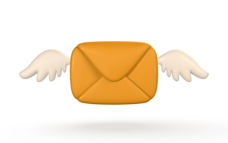 Vector sobre de correo realista 3d con alas en estilo minimalista de dibujos animados ilustración vectorial