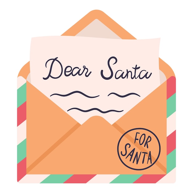 Sobre de correo en la víspera de Navidad Deseo de Navidad a Papá Noel Ilustración vectorial en fondo blanco