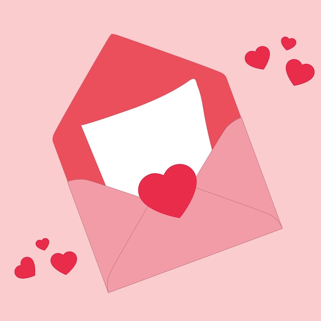 Sobre para el día de San Valentín con corazón y carta de amor en fondo rosa