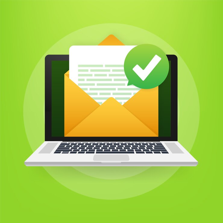 Vector sobre y documento abiertos con marca de verificación verde