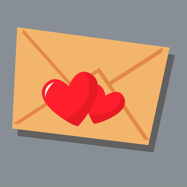 Un sobre y dos corazones. dia del amor día de San Valentín. Una tarjeta de felicitación con una declaración de amor. Una imagen vectorial plana sobre un fondo gris.