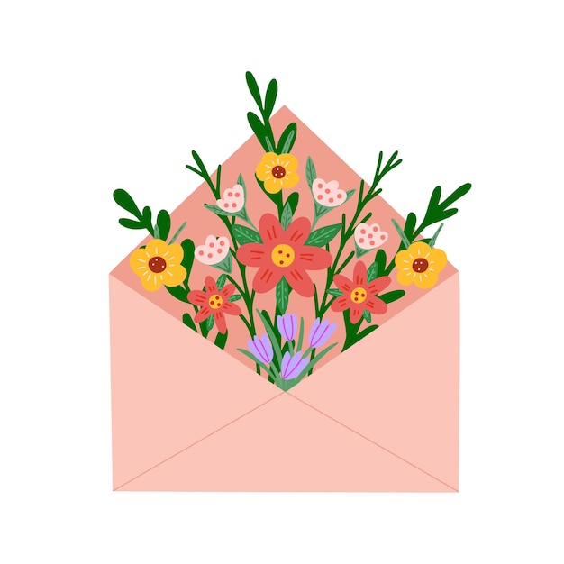 Sobre con flores correo floral ilustración para imprimir fondos cubiertas embalaje tarjetas de felicitación carteles pegatinas textil y diseño de temporada aislado sobre fondo blanco