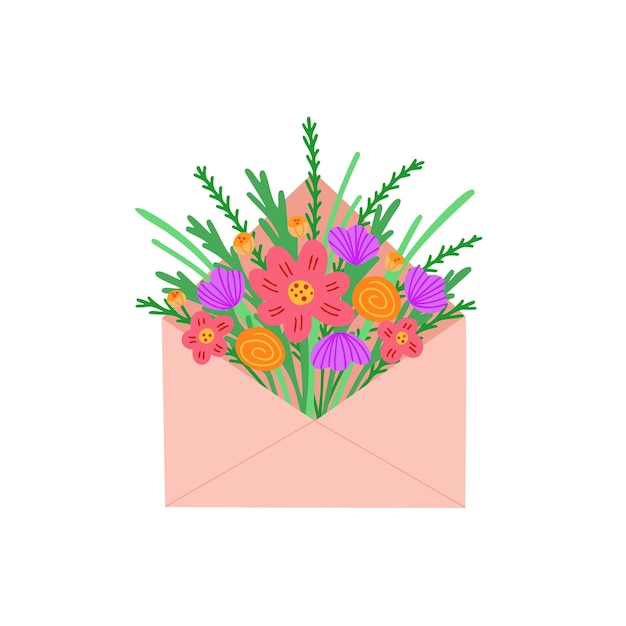 sobre con flores Ilustración dibujada a mano